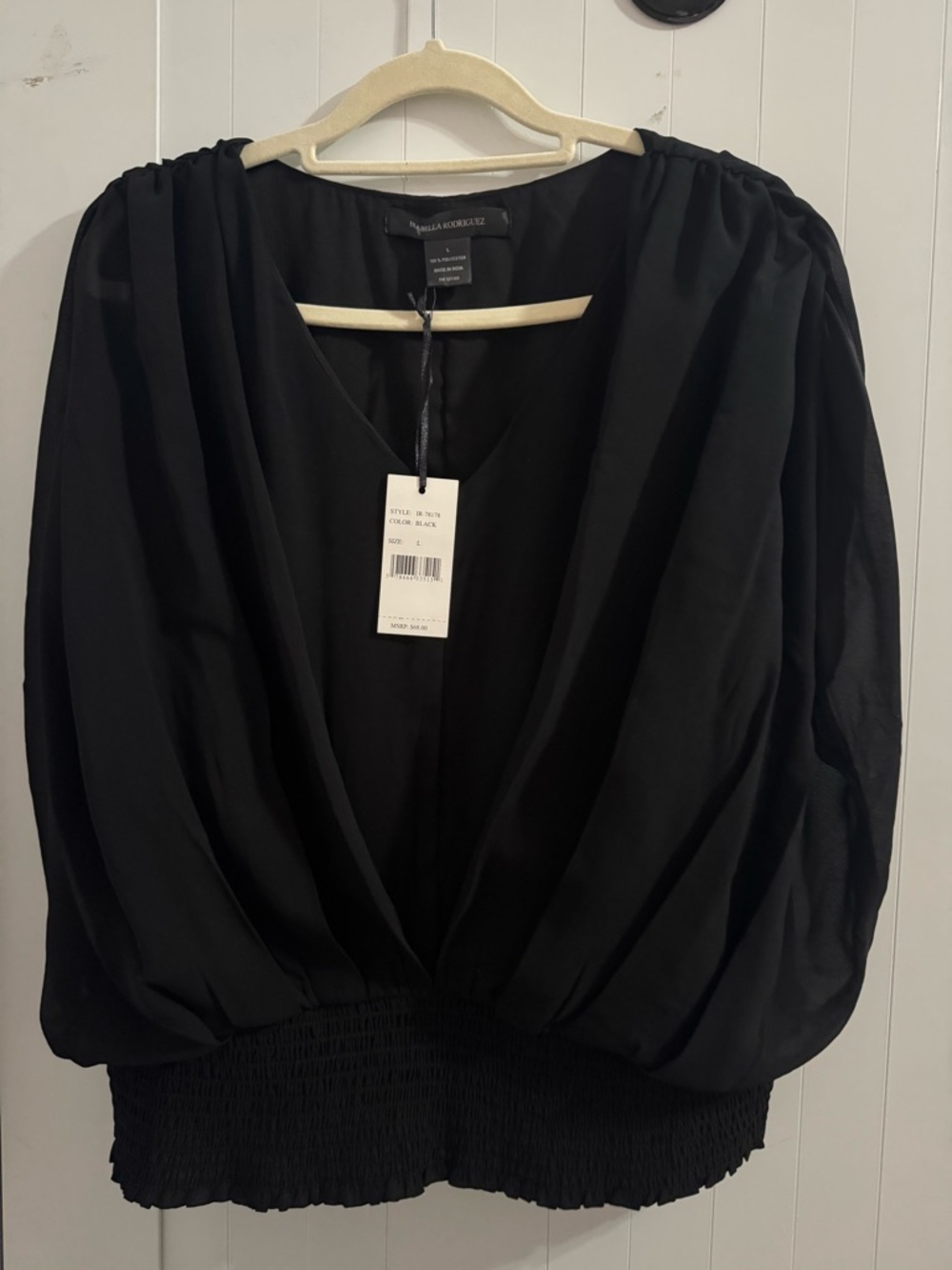 Isabella Rodriguez Black V-Neck Draped Top